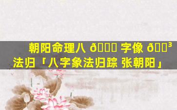 朝阳命理八 🐒 字像 🌳 法归「八字象法归踪 张朝阳」